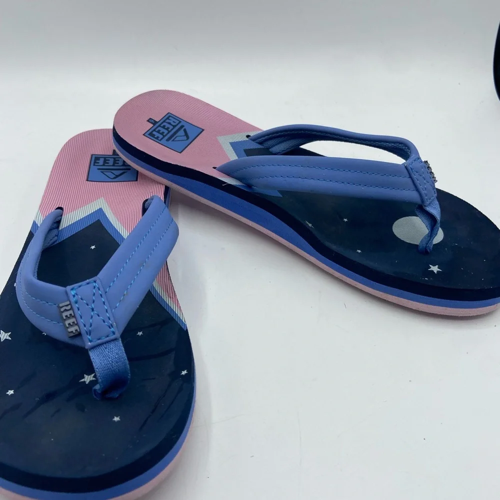 Reef Blue and Pink Flip Flops girls size 6